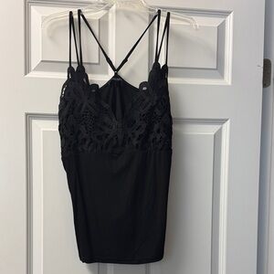Boston Proper Black Lace Cami Top with Adjustable Straps - Size Lg